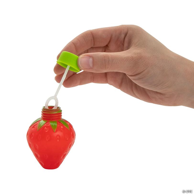 2 1/2" Red Strawberry-Shaped Plastic Bubble Bottles - 12 Pc.