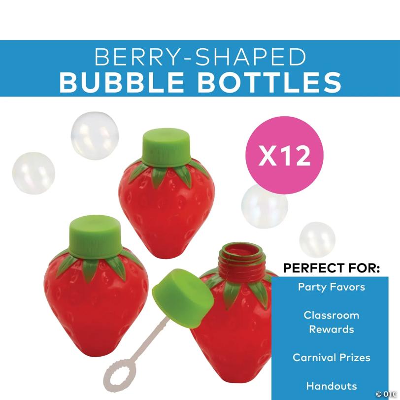 2 1/2" Red Strawberry-Shaped Plastic Bubble Bottles - 12 Pc.