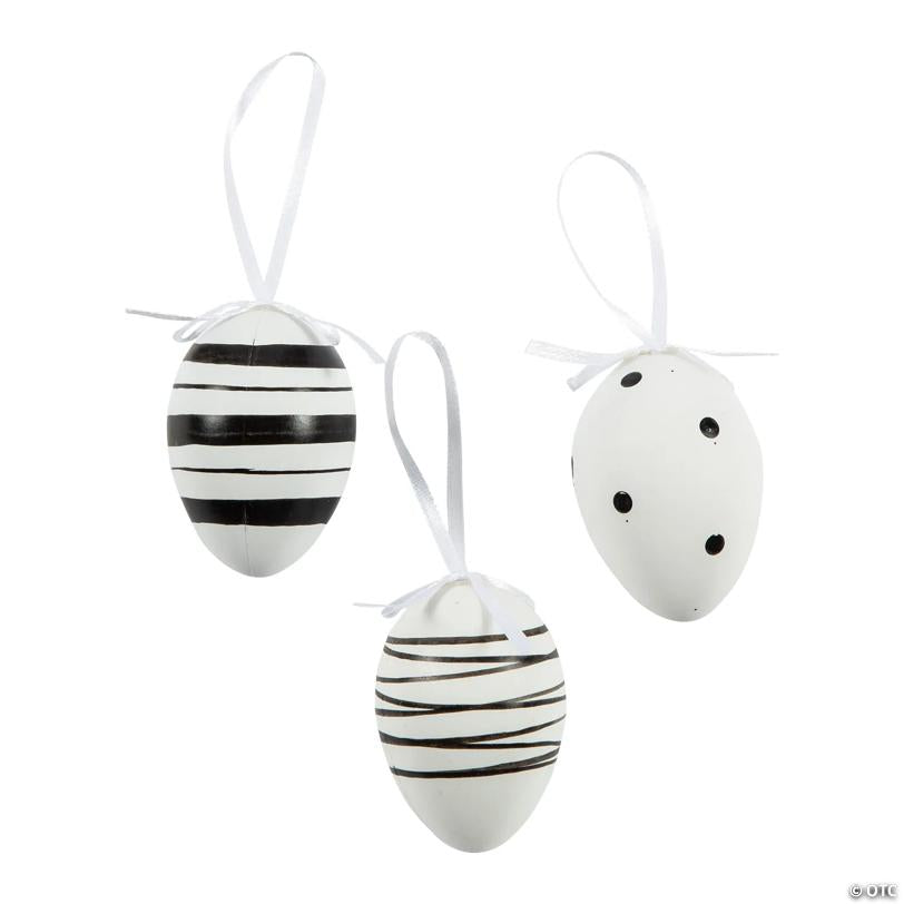 2 1/4" Black & White Patterned Easter Ornaments - 12 Pc.