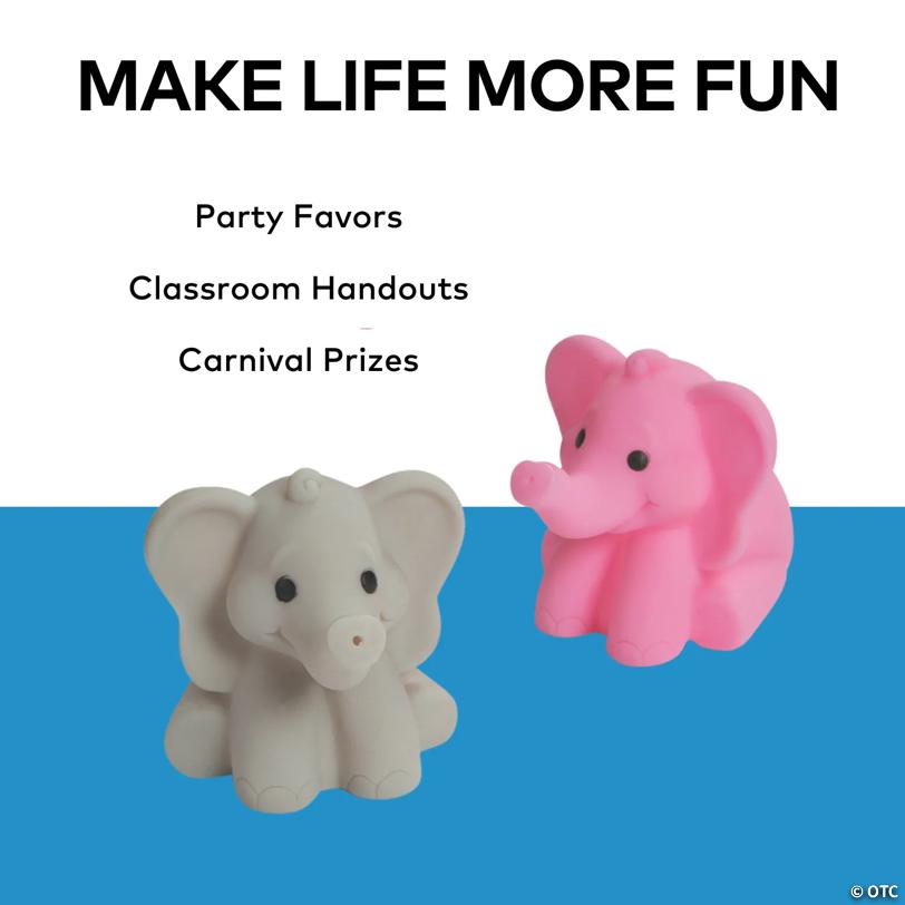 2 1/4" Mini Pink & Gray Elephant Vinyl Squirt Toys – 12 Pc.