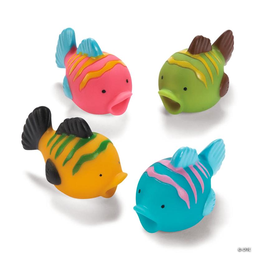 2 1/4" Mini Red, Green, Yellow & Blue Big Mouth Fish Squirt Toys - 12 Pc.