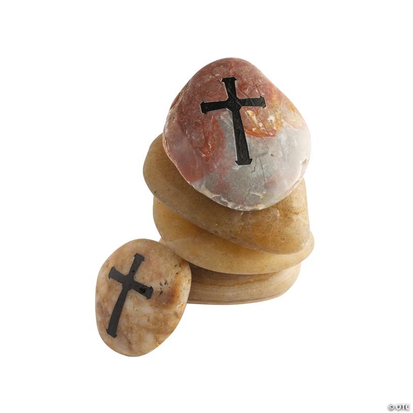 2 1/4" - 3" Religious Cross Natural Worry Stones - 12 Pc.