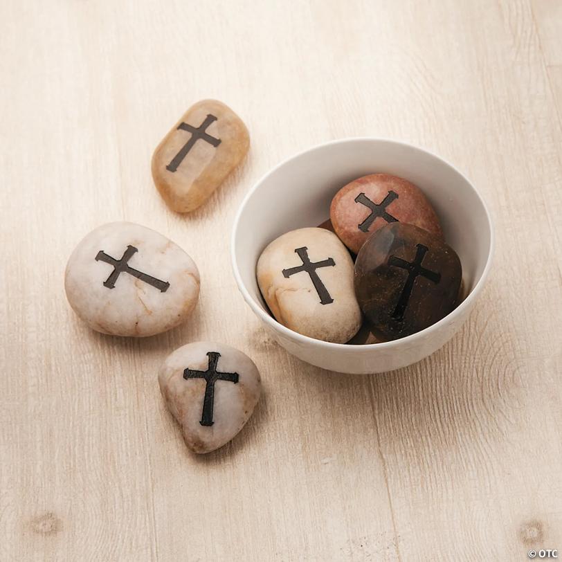 2 1/4" - 3" Religious Cross Natural Worry Stones - 12 Pc.