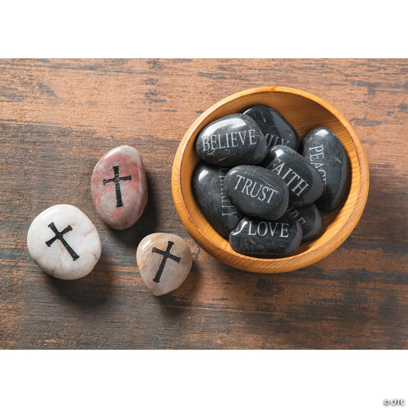2 1/4" - 3" Religious Cross Natural Worry Stones - 12 Pc.