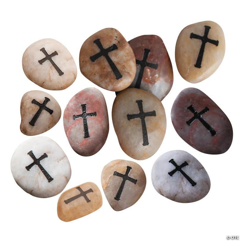 2 1/4" - 3" Religious Cross Natural Worry Stones - 12 Pc.