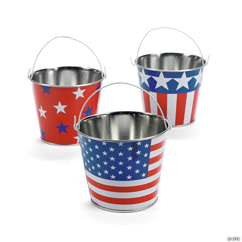 2 3/4" x 3 1/4" Mini USA Patriotic Design Metal Pails - 12 Pc.