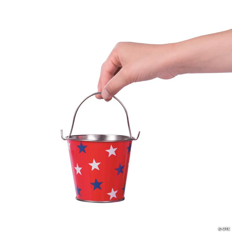 2 3/4" x 3 1/4" Mini USA Patriotic Design Metal Pails - 12 Pc.