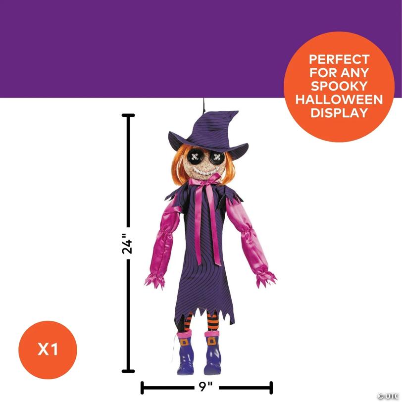 2 Ft. Hanging Mischievous Black & Purple Witch Doll Halloween Decoration
