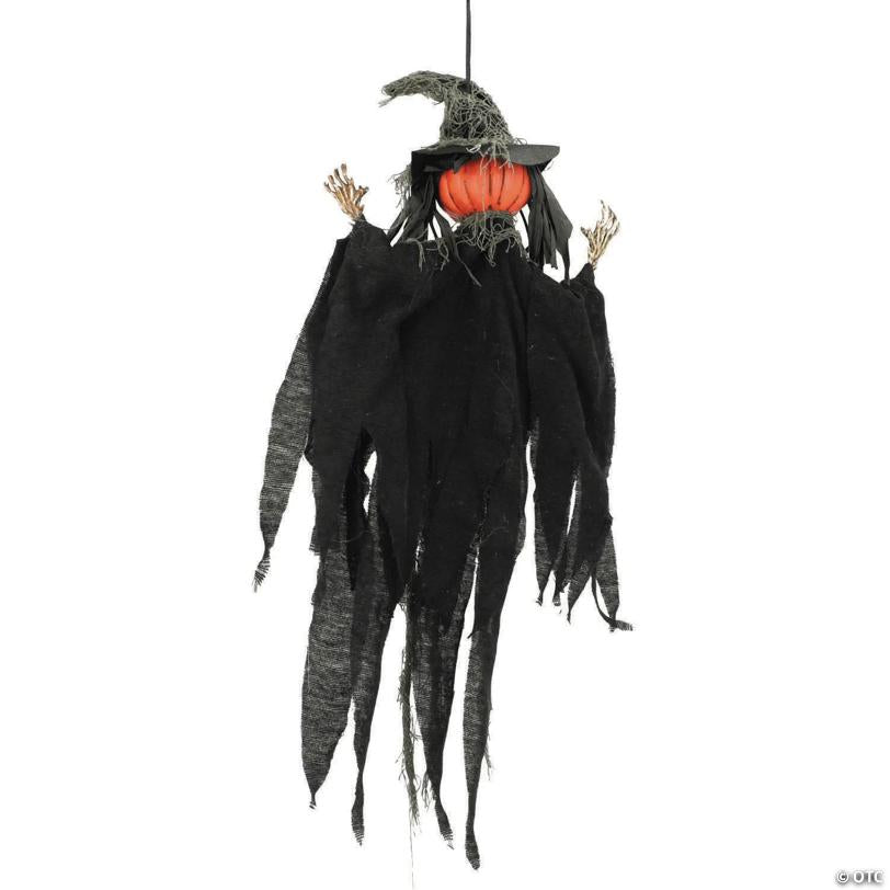 2 Ft. Hanging Pumpkinhead Man with Hat Halloween Decoration
