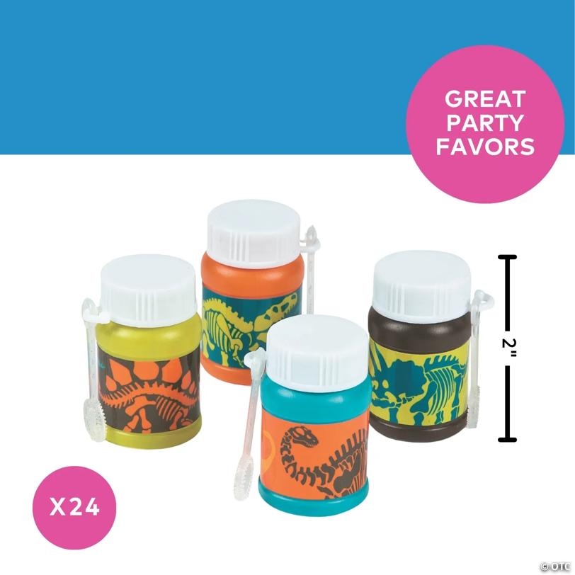 2" Mini Bright Color Dino Dig Fossils Bubble Bottes – 24 Pc.