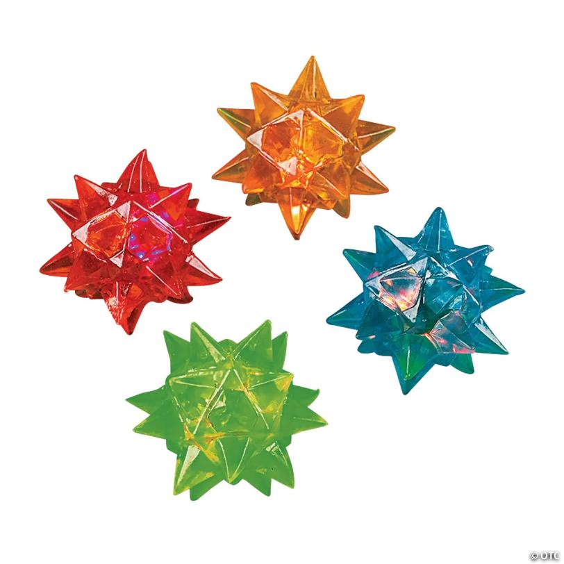 2" Mini Light-Up Flashing Rubber Star Balls Assortment - 12 Pc.