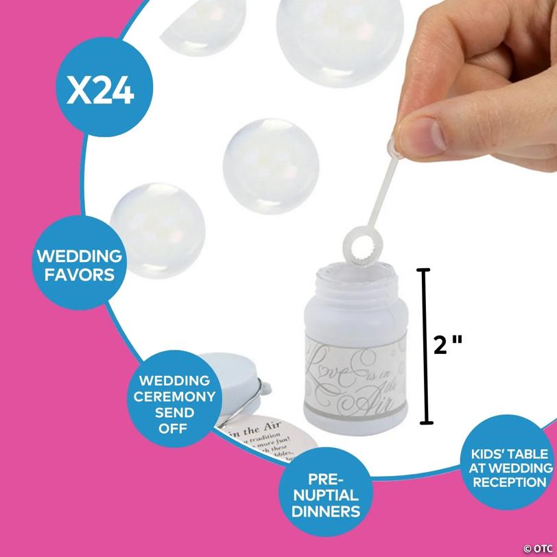 2" Mini Love is in the Air Plastic Bubble Bottles – 24 Pc.