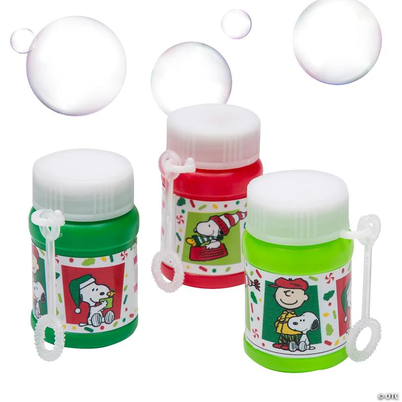 2" Mini Peanuts® Charlie Brown & Snoopy Christmas Plastic Bubble Bottles - 24 Pc.