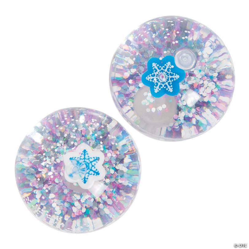 2" Winter Glitter-Filled Clear Rubber Bouncy Balls - 12 Pc.