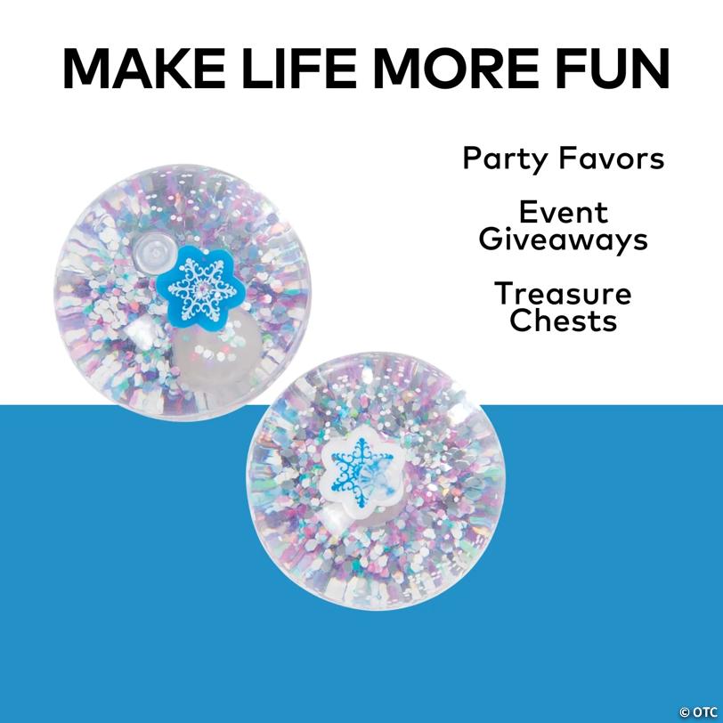 2" Winter Glitter-Filled Clear Rubber Bouncy Balls - 12 Pc.