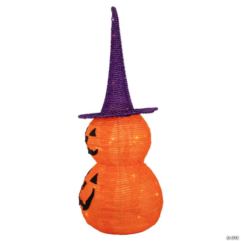 30" Pop Up Lighted Tinsel Stacked Jack-O-Lanterns Halloween Decoration