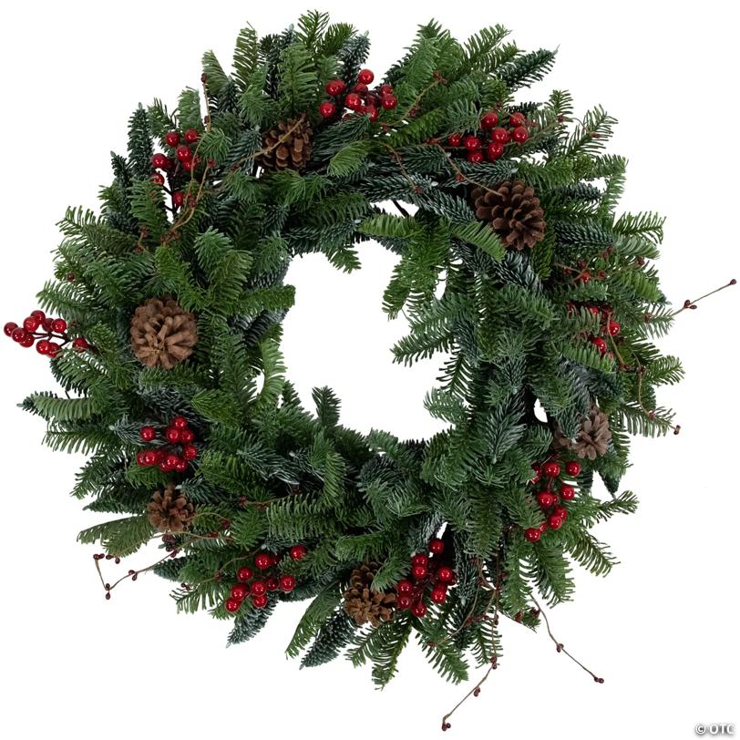 30'' Red Berries and Pine Cones Christmas Wreath  Unlit