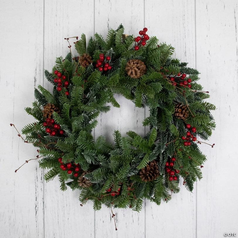 30'' Red Berries and Pine Cones Christmas Wreath  Unlit