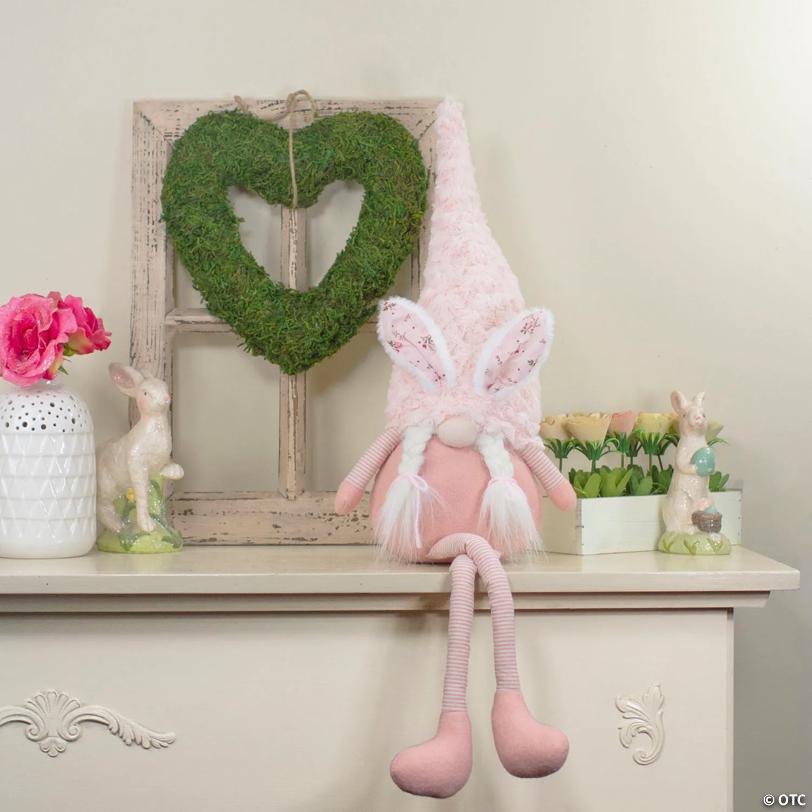 32" Sitting Easter Gnome with Bunny Ears and Dangling Legs