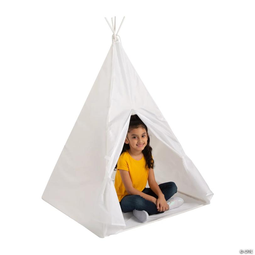 35 1/4" x 55" White Polyester Teepee Sleepover & Play Tent