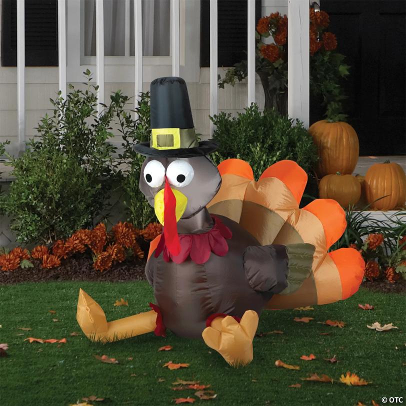 35" Blow-Up Inflatable Pilgrim Turkey with Built-In LED Lights Outdoor Yard Decoration
