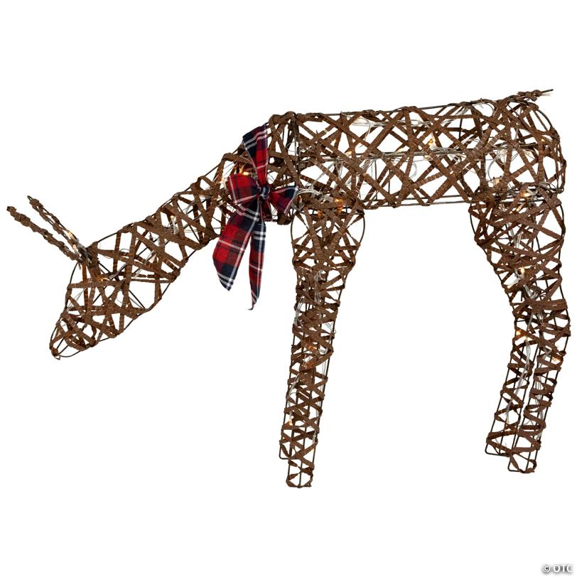 35" LED Lighted Feeding Rattan Reindeer Outdoor Christmas Decoration