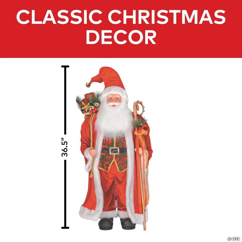 36 1/2" Santa Figure with Bag of Presents & Staff Christmas Decoration