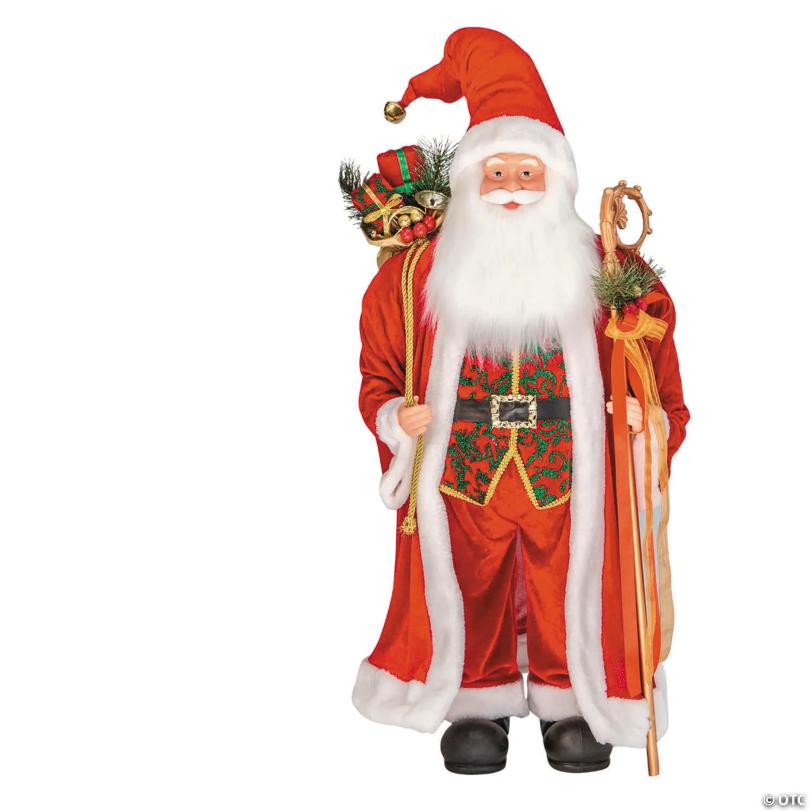 36 1/2" Santa Figure with Bag of Presents & Staff Christmas Decoration