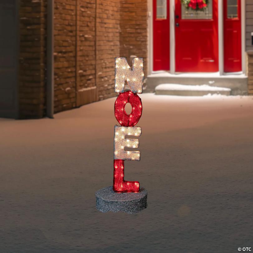 39" Lighted Red and Silver Noel Outdoor Christmas Sign Decoration