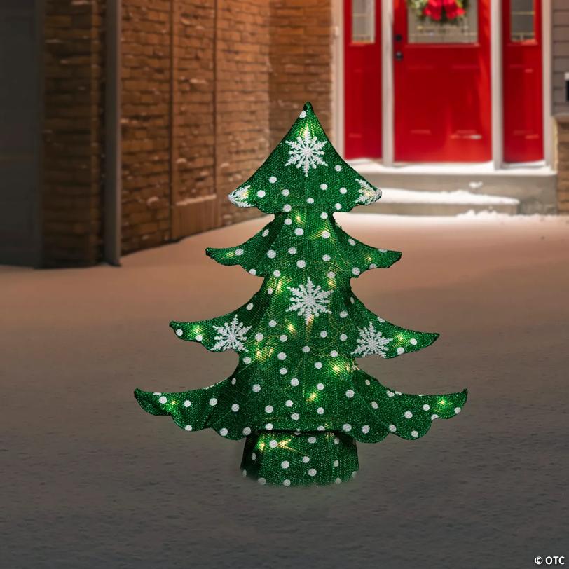 3D Lighted Christmas Tree Outdoor Decoration - 20" - Green and White - Clear Lights
