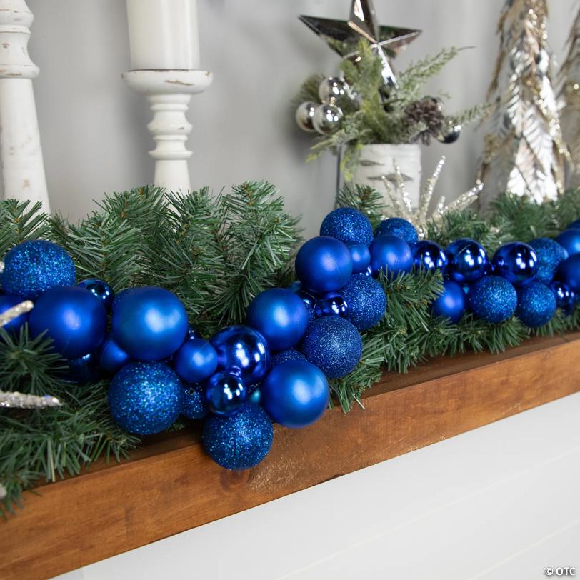 3-Finish Shatterproof Ball Christmas Garland - 6' Proper 3.5" - Blue - Unlit