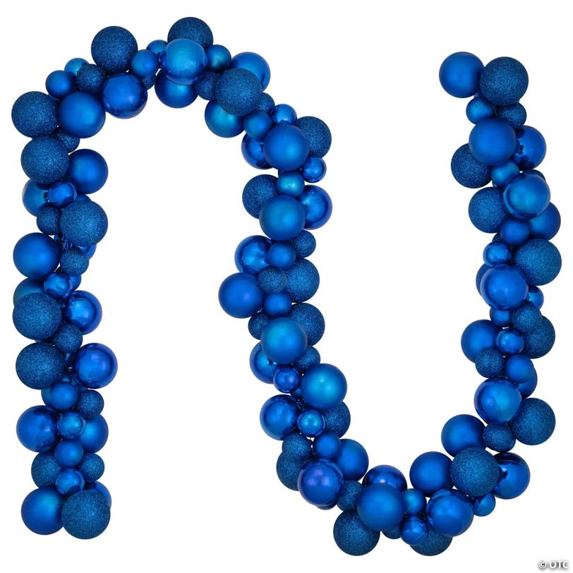 3-Finish Shatterproof Ball Christmas Garland - 6' Proper 3.5" - Blue - Unlit