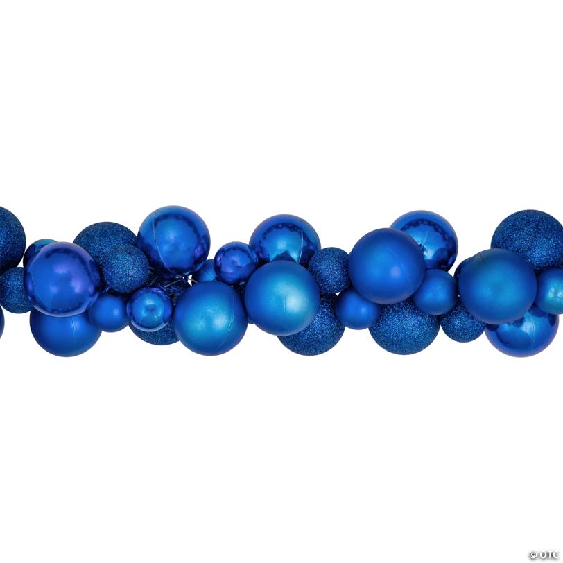 3-Finish Shatterproof Ball Christmas Garland - 6' Proper 3.5" - Blue - Unlit