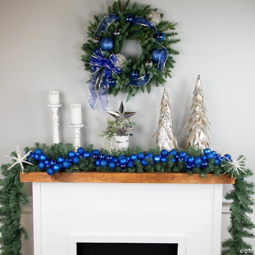 3-Finish Shatterproof Ball Christmas Garland - 6' Proper 3.5" - Blue - Unlit