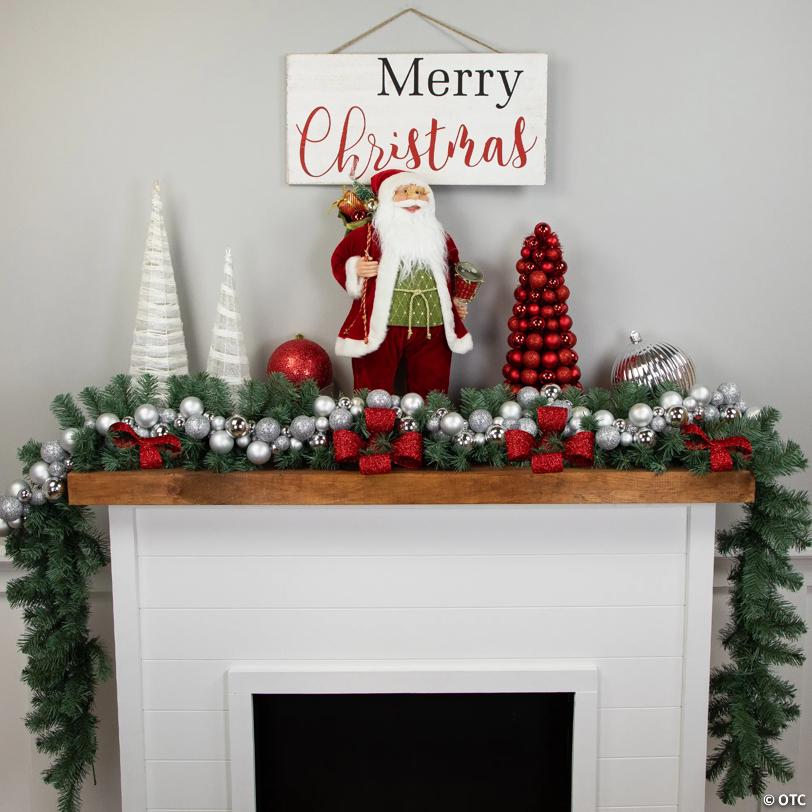 3-Finish Shatterproof Ball Christmas Garland - 6' Proper 3.5" - Silver - Unlit