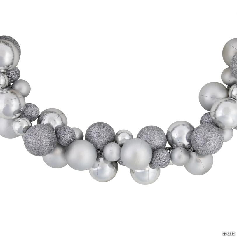 3-Finish Shatterproof Ball Christmas Garland - 6' Proper 3.5" - Silver - Unlit