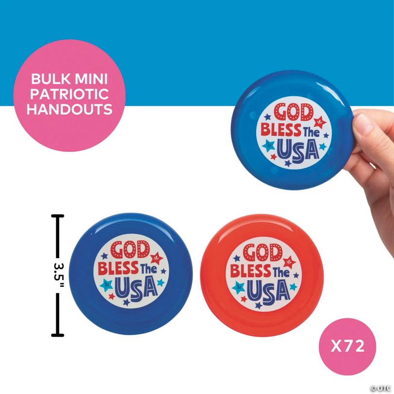 3 1/2" Bulk 72 Pc. Religious Patriotic God Bless the USA Mini Flying Discs