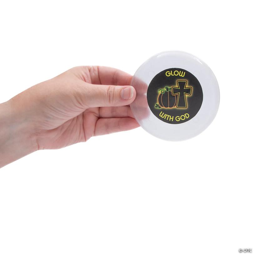 3 1/2" Halloween Christian Pumpkin Glow-in-the-Dark Plastic Flying Discs – 12 Pc.