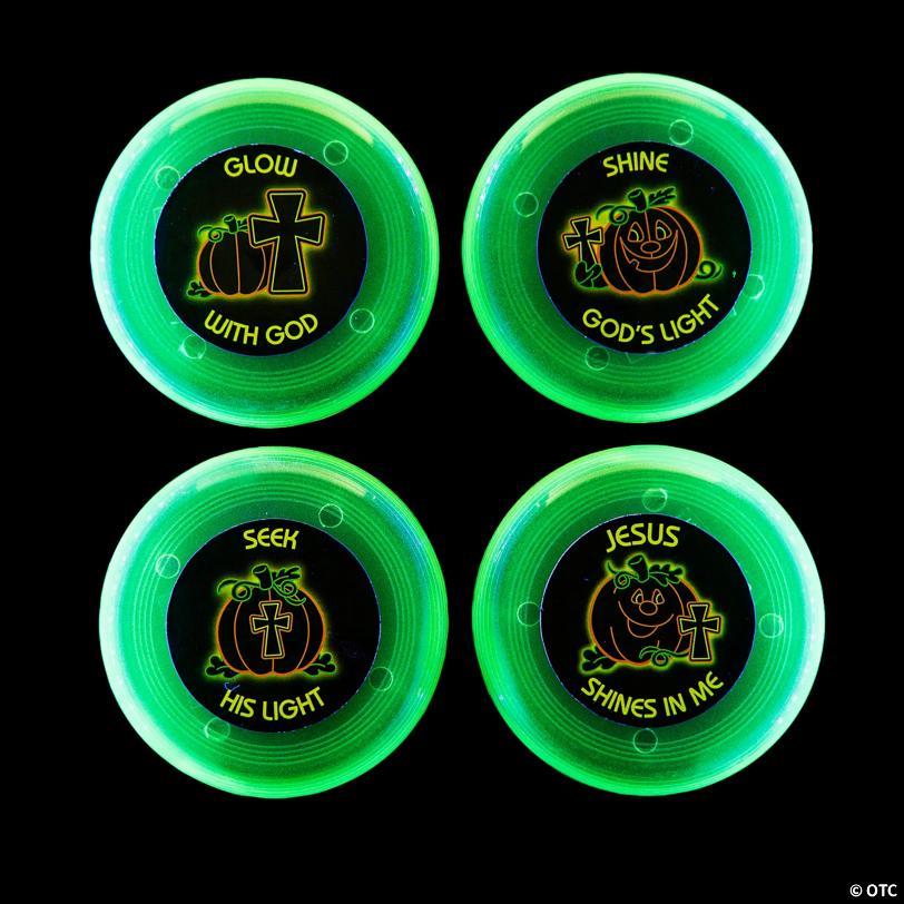 3 1/2" Halloween Christian Pumpkin Glow-in-the-Dark Plastic Flying Discs – 12 Pc.