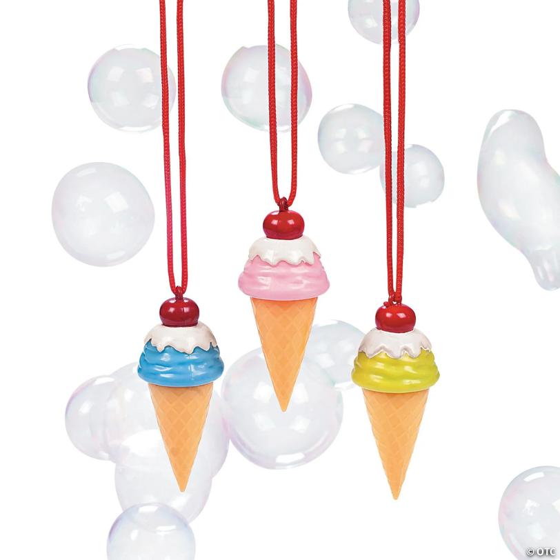 3 1/2" Ice Cream Cone-Shaped Bubble Bottle Necklaces - 12 Pc.