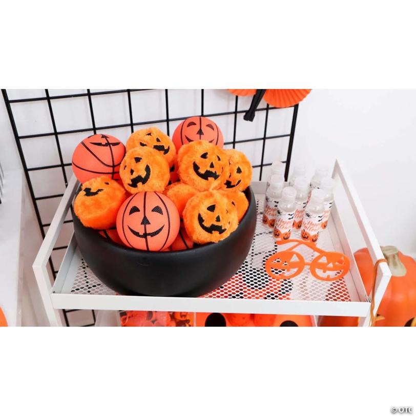 3 1/2" Jack-O’-Lantern Face Orange Vinyl Basketballs - 12 Pc.