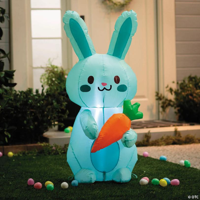 3 1/2 ft. Easter Whimsy Blue Bunny with Carrot Airblown Decoration