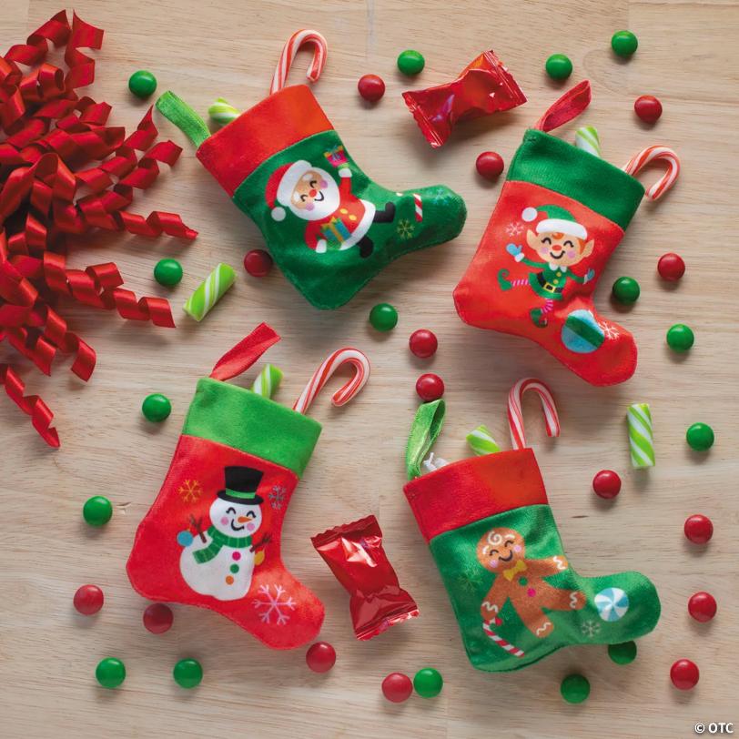 3 1/2" x 4" Mini Sugar Rush Polyester Christmas Stockings – 4 Pc.