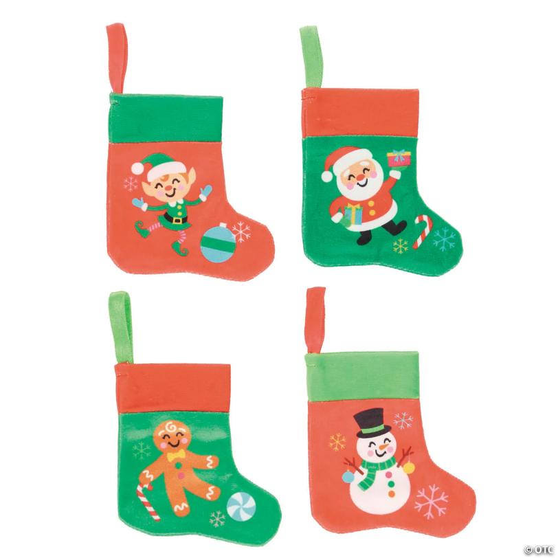 3 1/2" x 4" Mini Sugar Rush Polyester Christmas Stockings – 4 Pc.