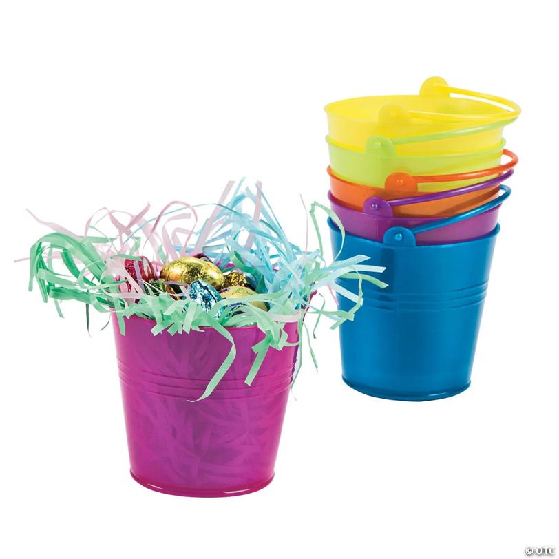 3 1/4" Mini Bright Colors Plastic Favor Pails - 12 Pc.
