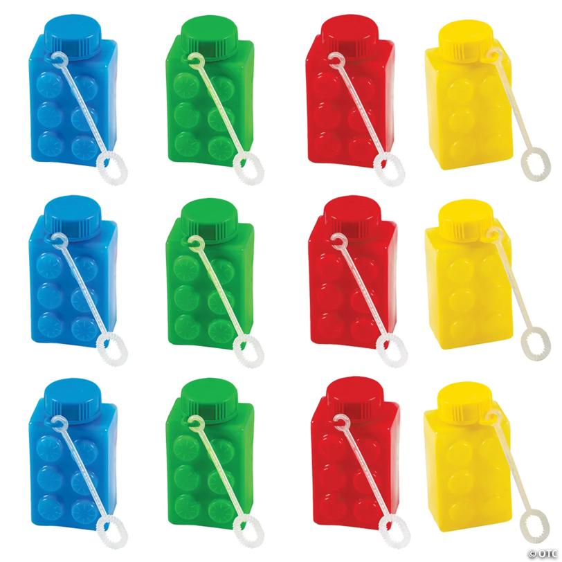 3" 2 oz. Color Brick Building Block Party Bubble Bottles - 12 Pc.