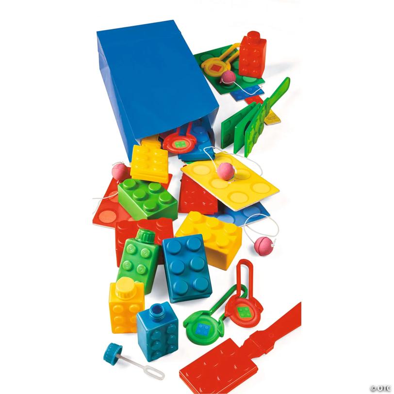 3" 2 oz. Color Brick Building Block Party Bubble Bottles - 12 Pc.