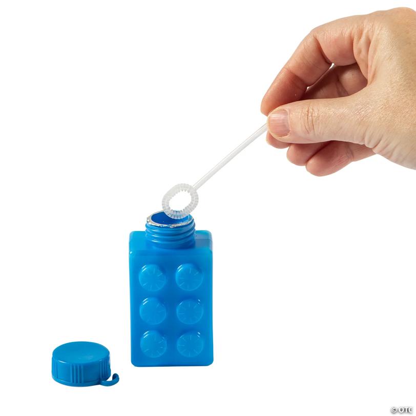 3" 2 oz. Color Brick Building Block Party Bubble Bottles - 12 Pc.