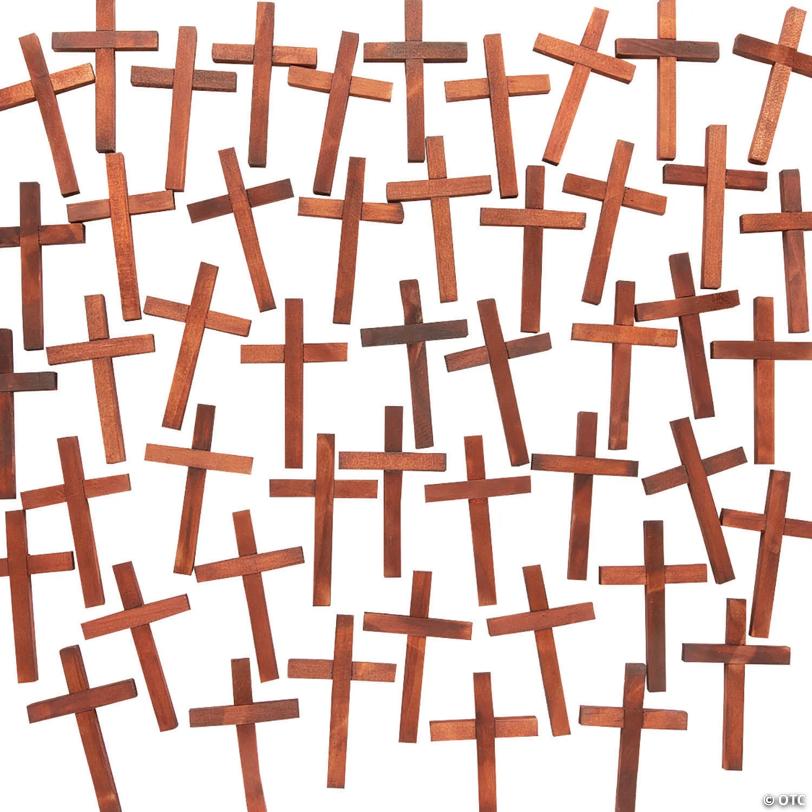 3" Bulk 48 Pc. Religious Plain Wooden Brown Mini Cross Handouts