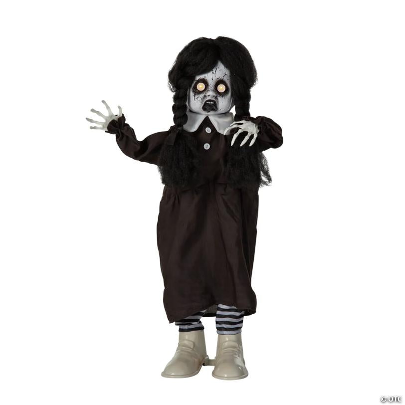 3 Ft. Black & White Scary Girl Animated Prop Standing Halloween Decoration
